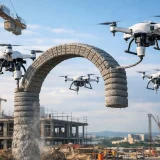 Дронове 3D печатат бетонна арка във въздуха на строителен обект